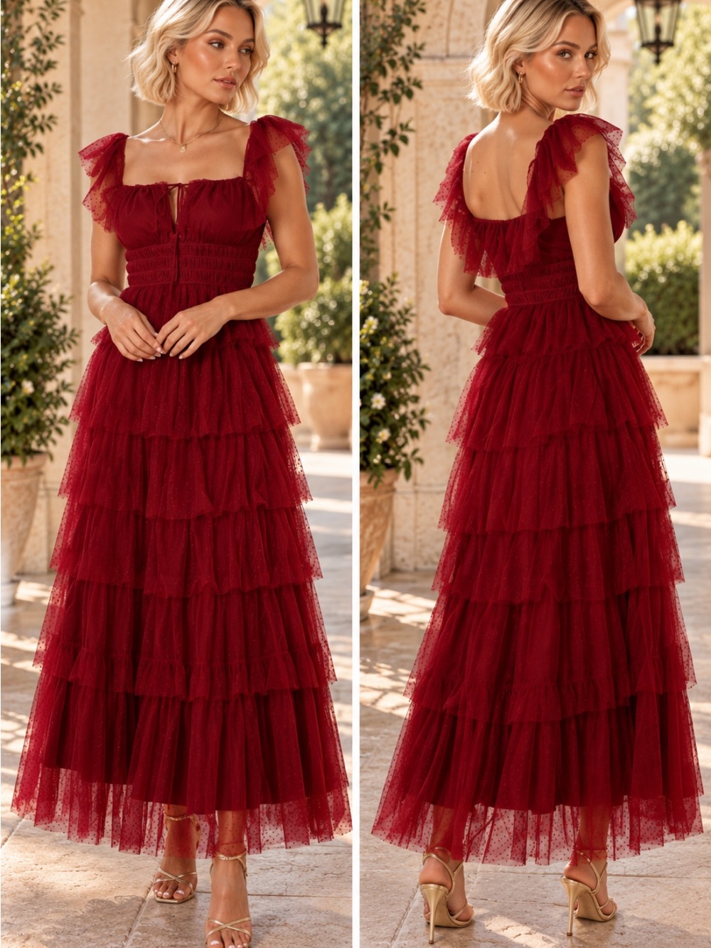 Petal and PupTiered Ruffle Maxi Dress โ Burgundy size medium